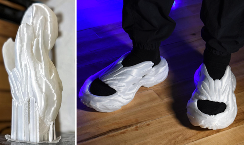 Sapatos impressos em 3D com o FL600EVA-BIO pelo desenhador Nos Ailes